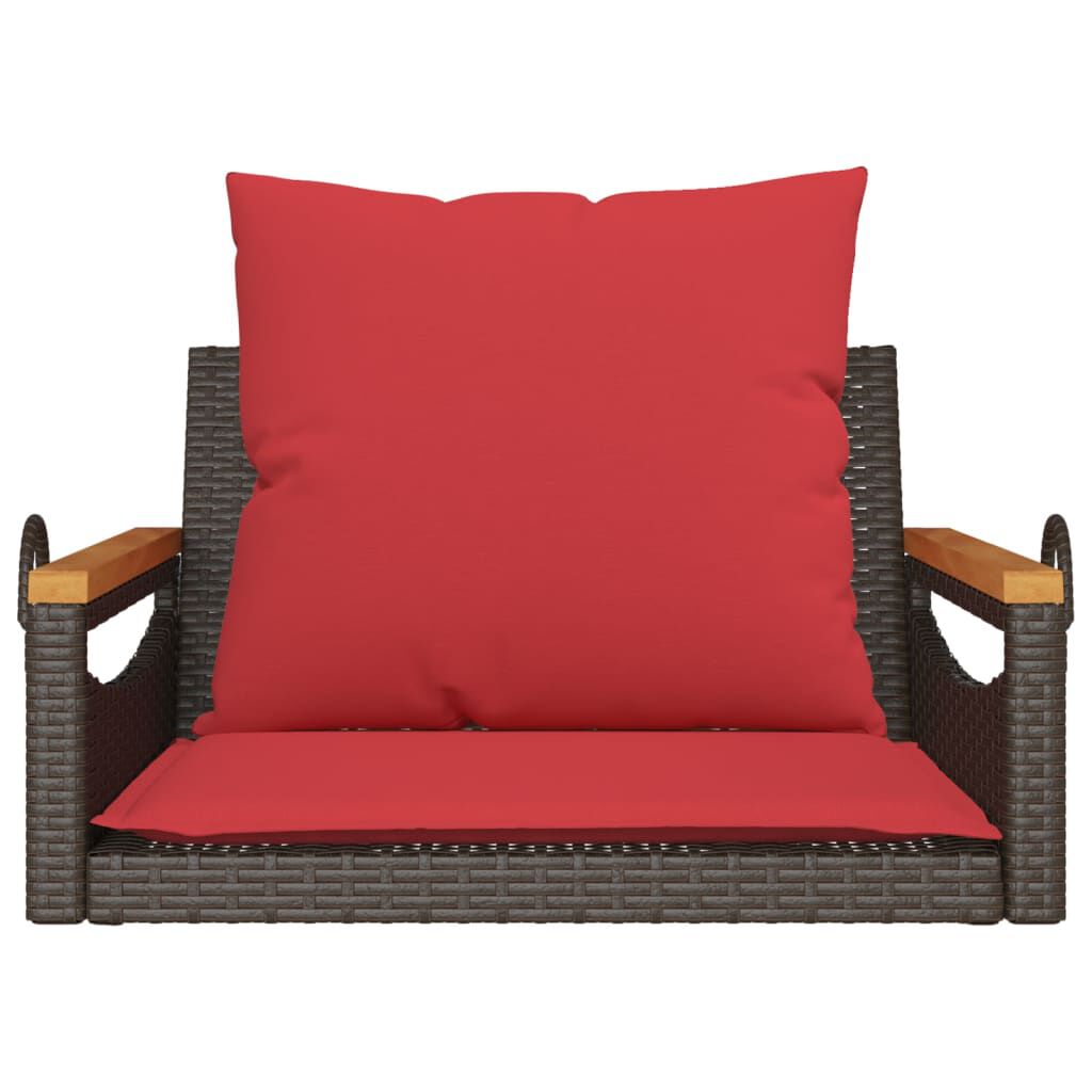 vidaXL Swing Bench with Cushions Brown 63x62x40 cm Poly Rattan