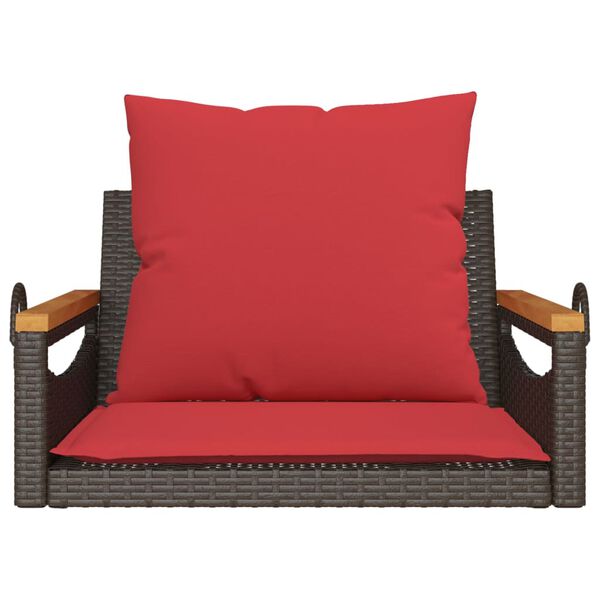 vidaXL Swing Bench with Cushions Brown 63x62x40 cm Poly Rattan