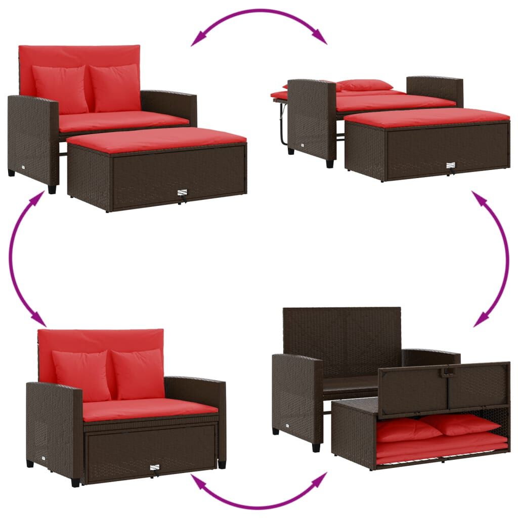 vidaXL Garden Sofa with Cushions 2-Seater Brown Poly Rattan