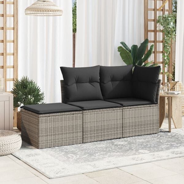 vidaXL Garden Stool with Cushion Grey 55x55x37 cm Poly Rattan
