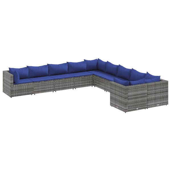 vidaXL 10 Piece Garden Sofa Set with Cushions Grey Poly Rattan