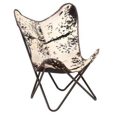 vidaXL Butterfly Chair Black and White Genuine Goat Leather