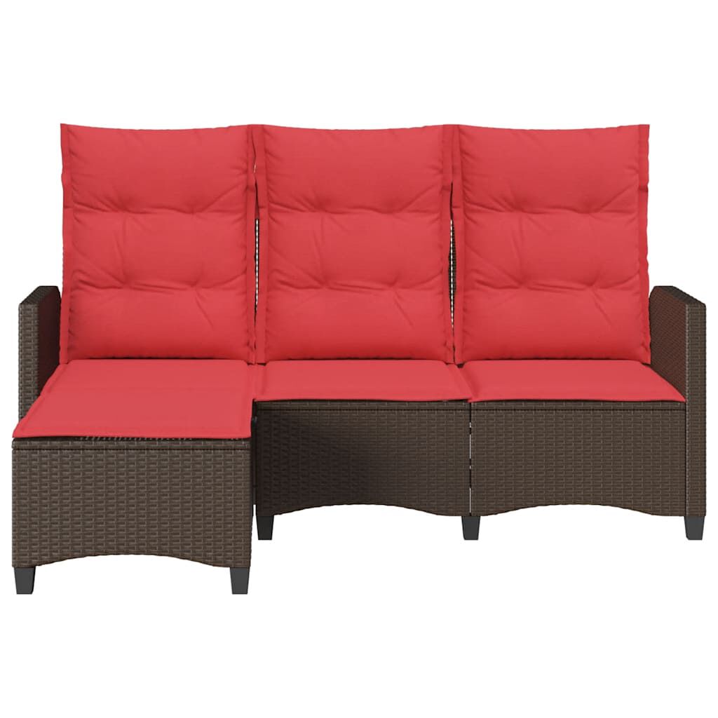 vidaXL Reclining Garden Sofa with Cushions L-shaped Brown Poly Rattan