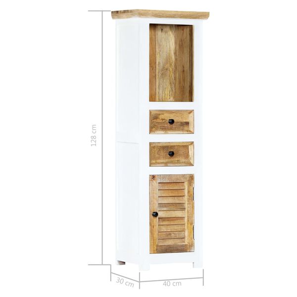 vidaXL Highboard White and Brown 40x30x128 cm Solid Rough Mango Wood