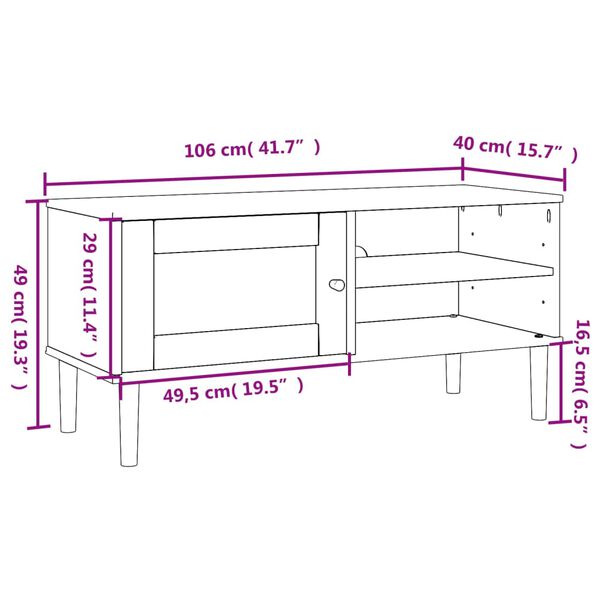 vidaXL TV Cabinet SENJA Rattan Look Black 106x40x49cm Solid Wood Pine