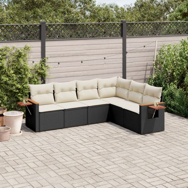 vidaXL 6 Piece Garden Sofa Set with Cushions Black Poly Rattan