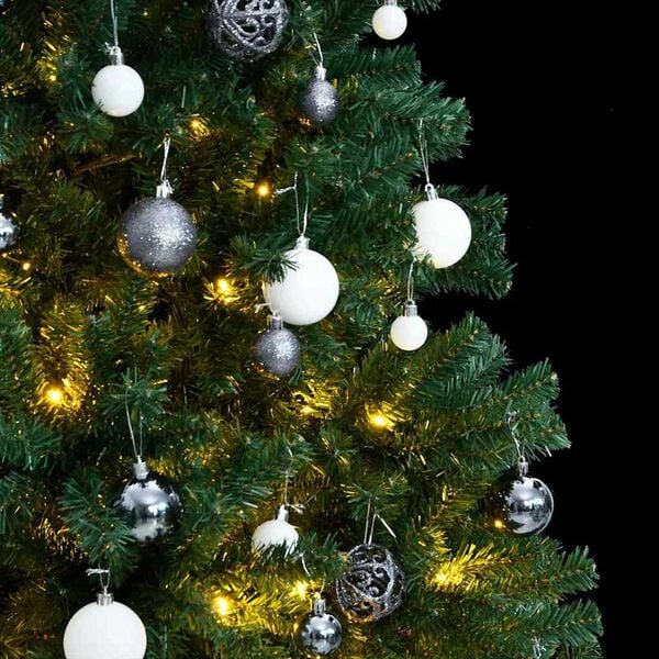 vidaXL Artificial Hinged Christmas Tree 150 LEDs & Ball Set 120 cm