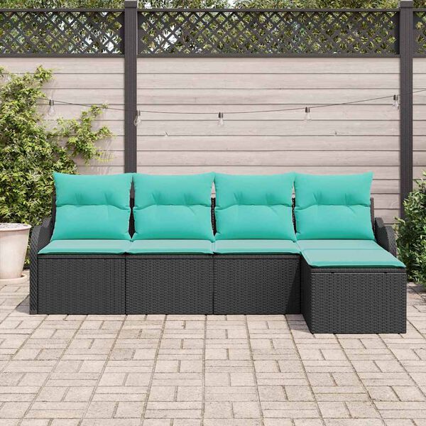 vidaXL Garden Sofa Set with Storage 5 pcs Black Poly Rattan