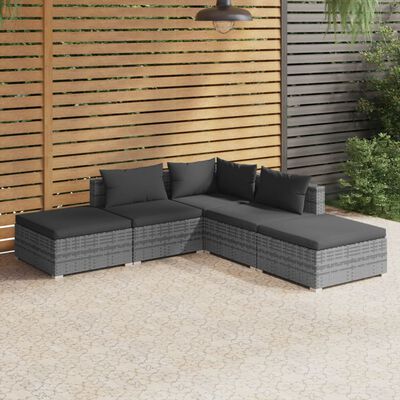 vidaXL 5 Piece Garden Lounge Set with Cushions Poly Rattan Grey