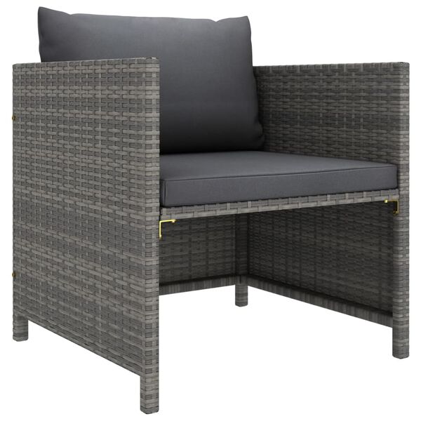 vidaXL Garden Sofa with Cushions Grey Poly Rattan