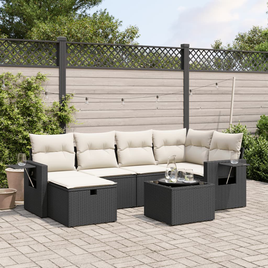 vidaXL 7 Piece Garden Sofa Set with Cushions Black Poly Rattan