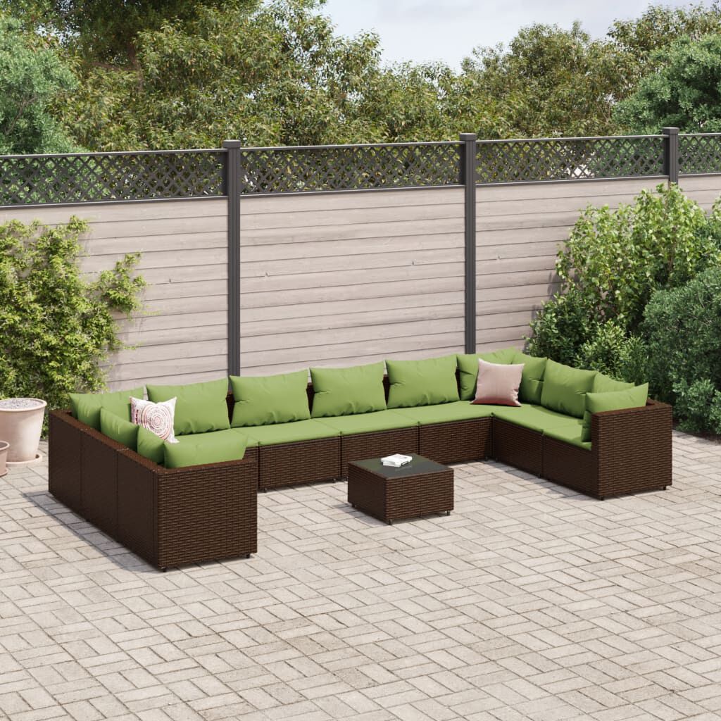 vidaXL 11 Piece Garden Lounge Set with Cushions Brown Poly Rattan