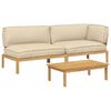 vidaXL Sofa Set with Cushion Plain 3 pcs Beige Solid Acacia Wood