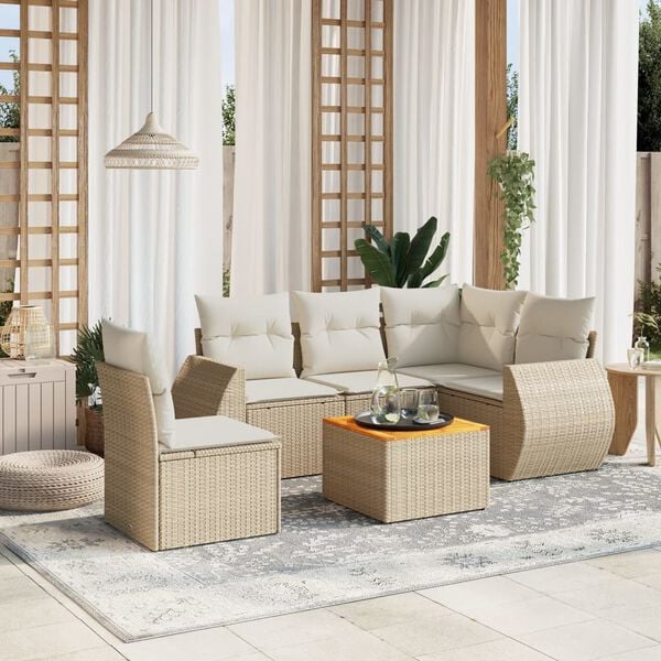 vidaXL 6 Piece Garden Sofa Set with Cushions Beige Poly Rattan