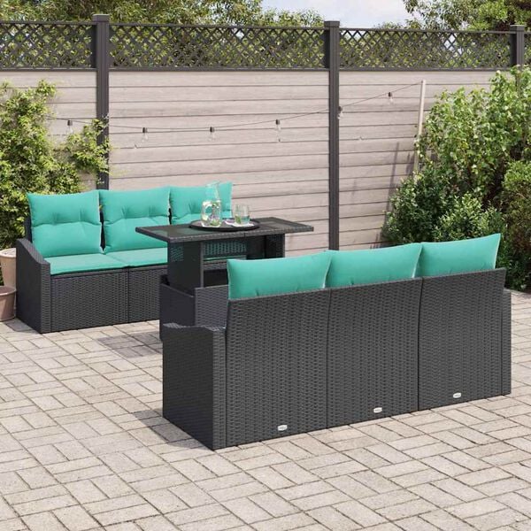 vidaXL Garden Sofa Set with Cushion 7 pcs Black Poly Rattan