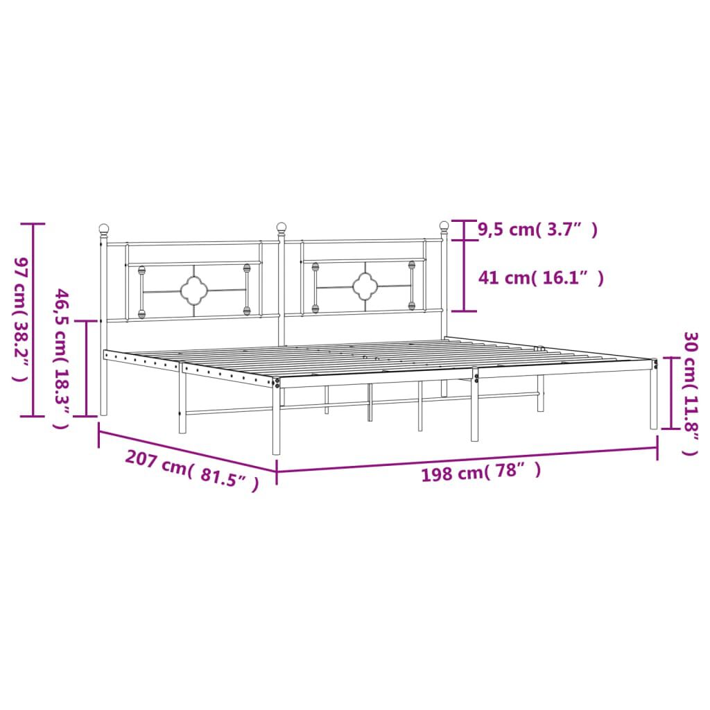vidaXL Metal Bed Frame without Mattress with Headboard Black 193x203cm