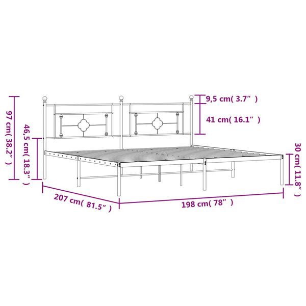 vidaXL Metal Bed Frame without Mattress with Headboard Black 193x203cm