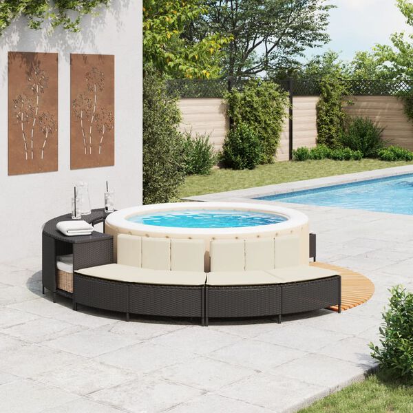 vidaXL Hot Tub Benches with Cushions 2 pcs Black Poly Rattan
