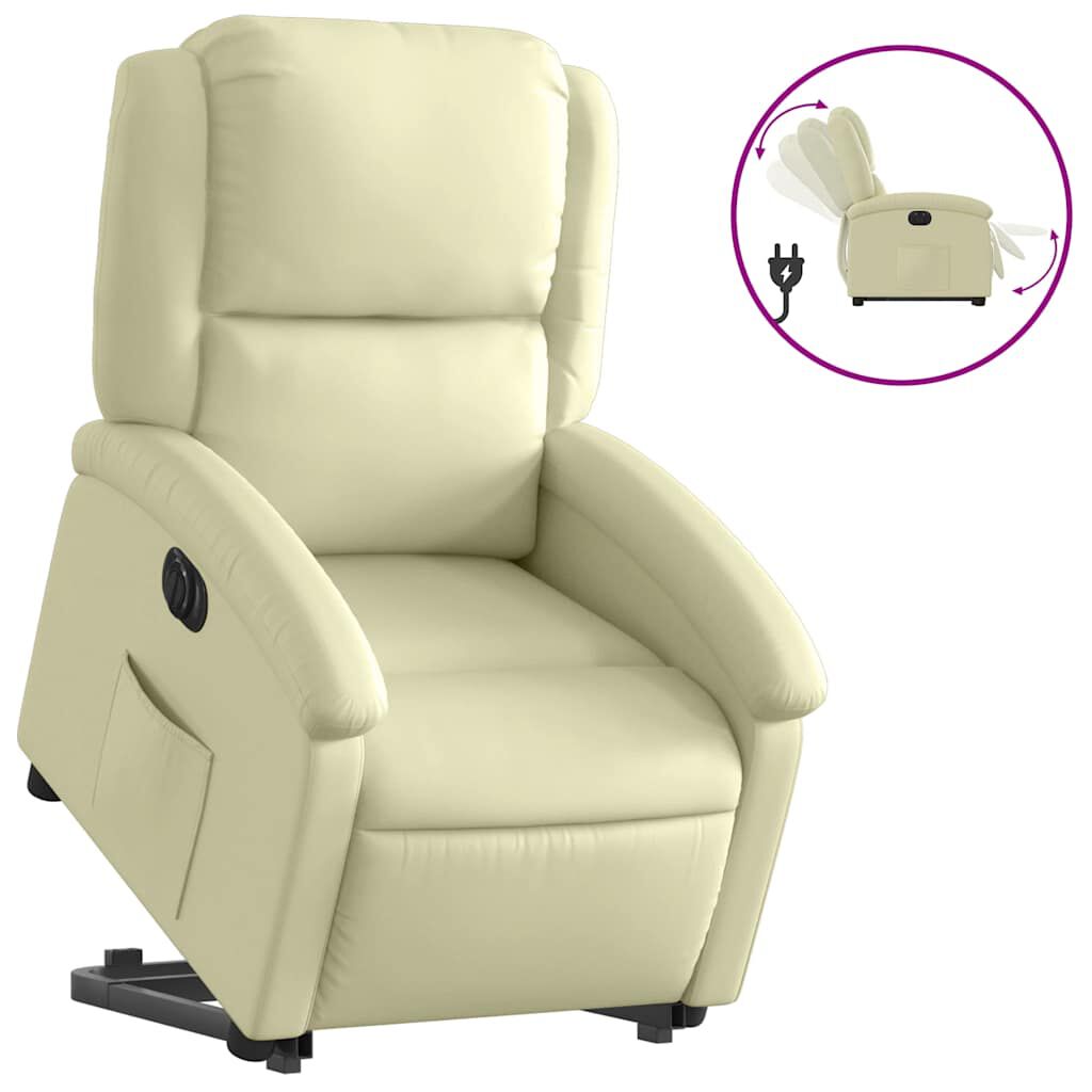 vidaXL Electric Stand up Recliner Chair Cream Real Leather