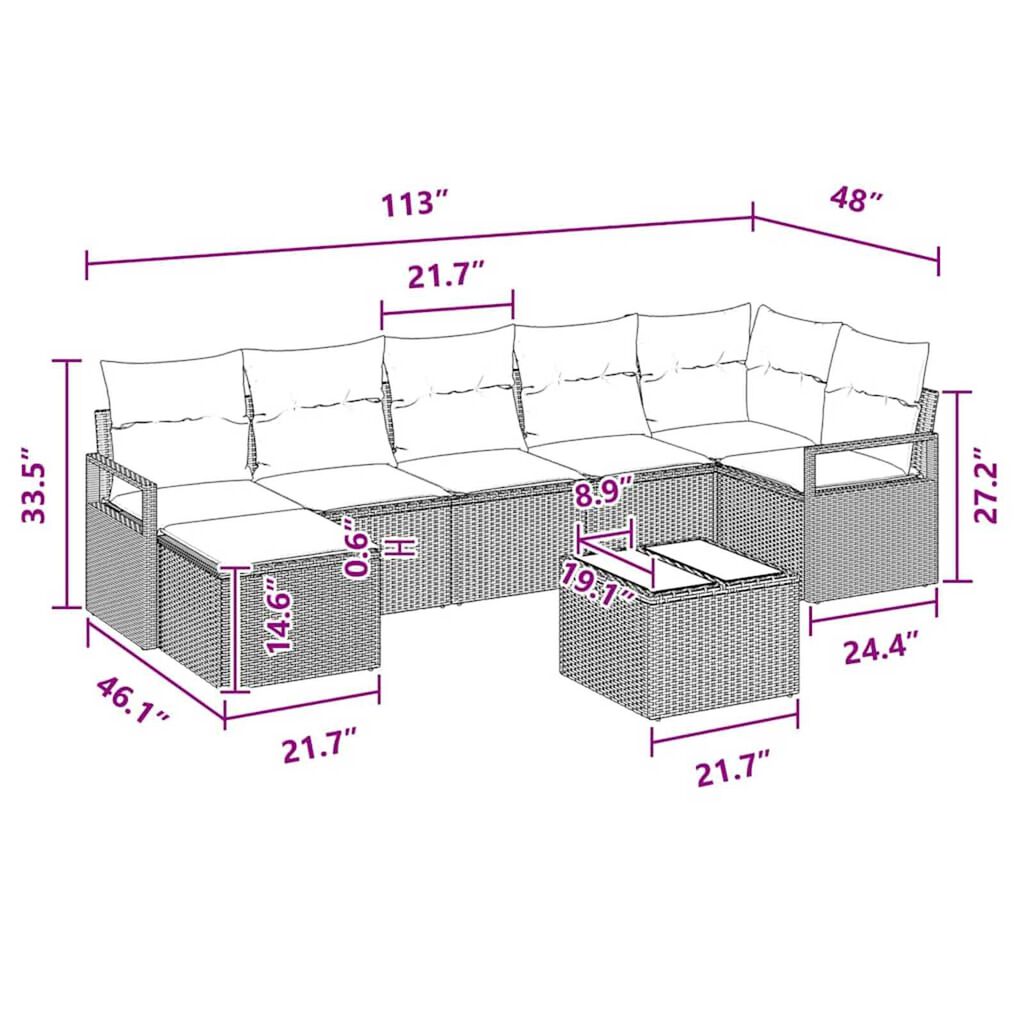 vidaXL Garden Sofa Set 8 pcs Grey Poly rattan