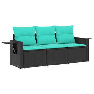vidaXL 3 Piece Garden Sofa Set with Cushions Black Poly Rattan