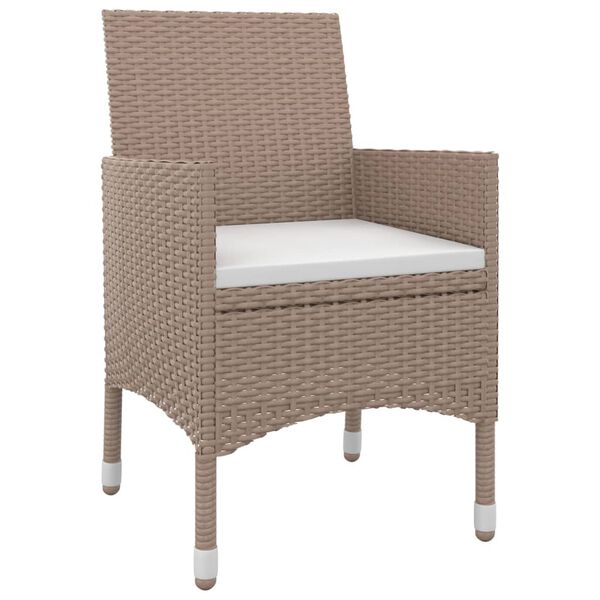 vidaXL 3 Piece Garden Dining Set with Cushions Poly Rattan and Glass