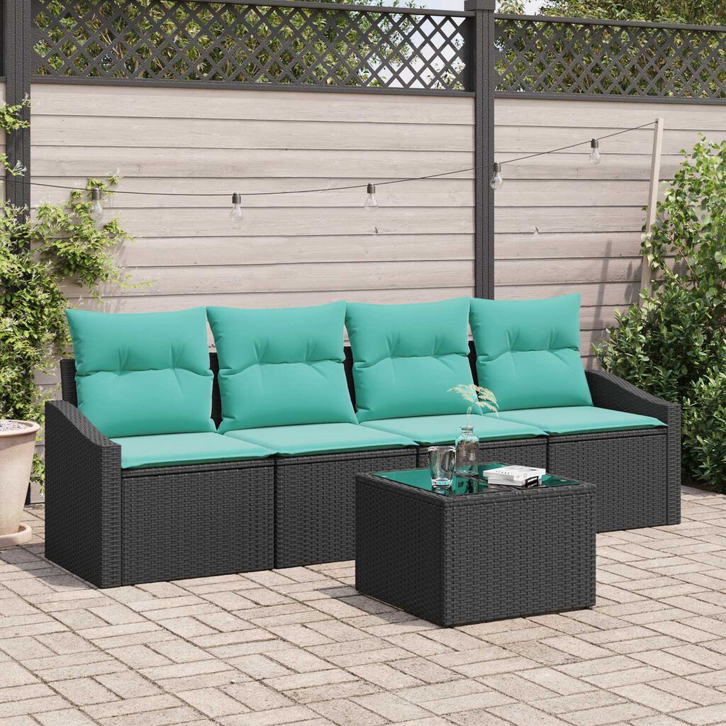 vidaXL 5 Piece Garden Sofa Set with Cushions Black Poly Rattan