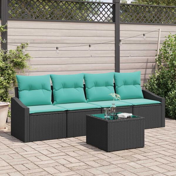 vidaXL 5 Piece Garden Sofa Set with Cushions Black Poly Rattan