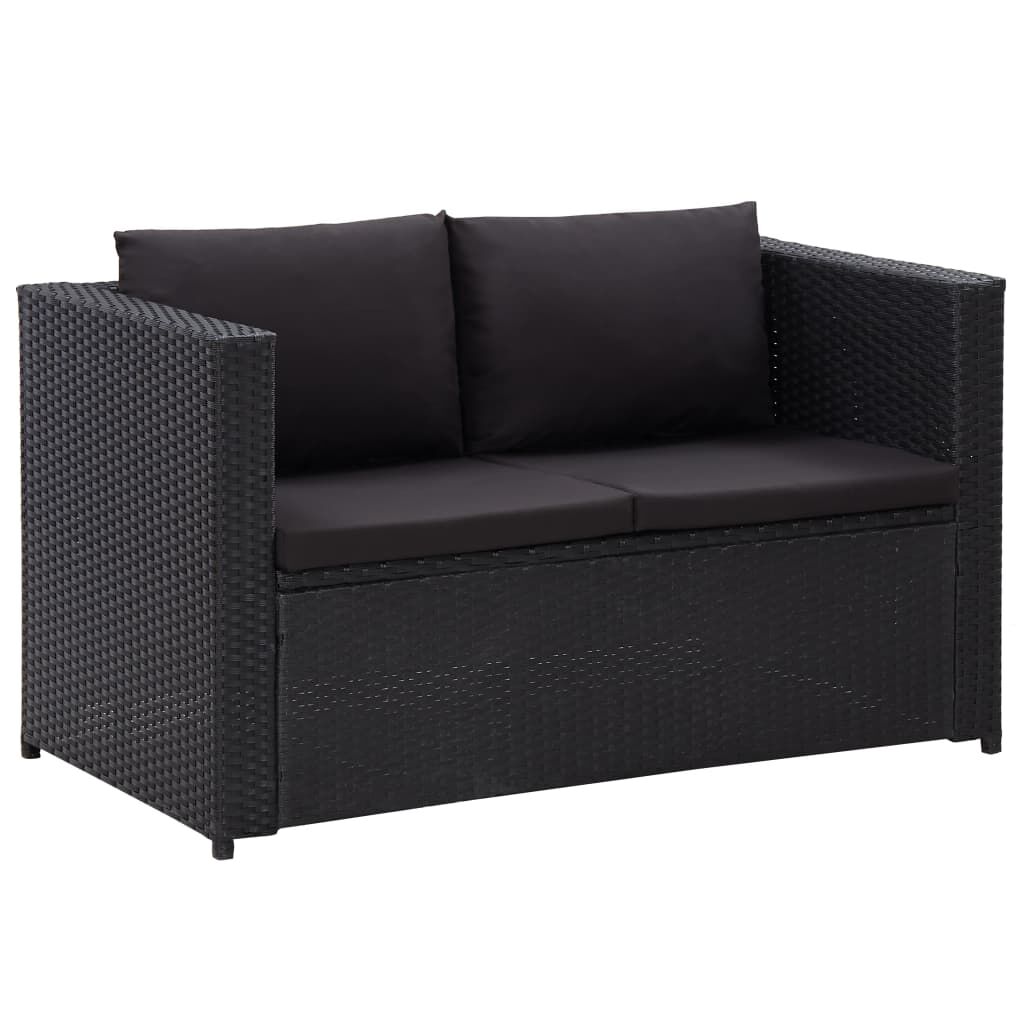vidaXL 3 Piece Garden Lounge Set with Cushions Poly Rattan Black