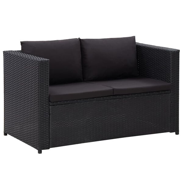 vidaXL 3 Piece Garden Lounge Set with Cushions Poly Rattan Black