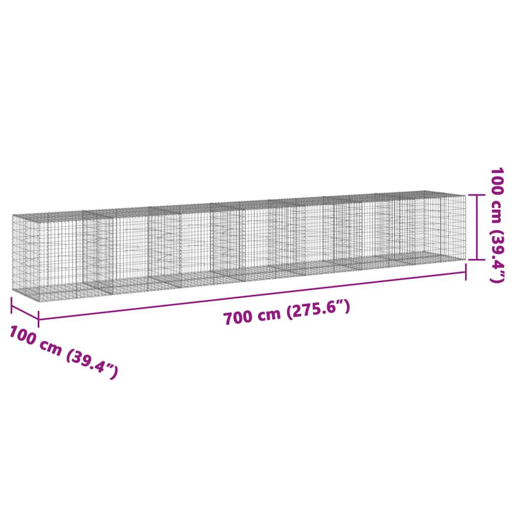vidaXL Gabion Basket with Cover 700x100x100 cm Galvanised Iron