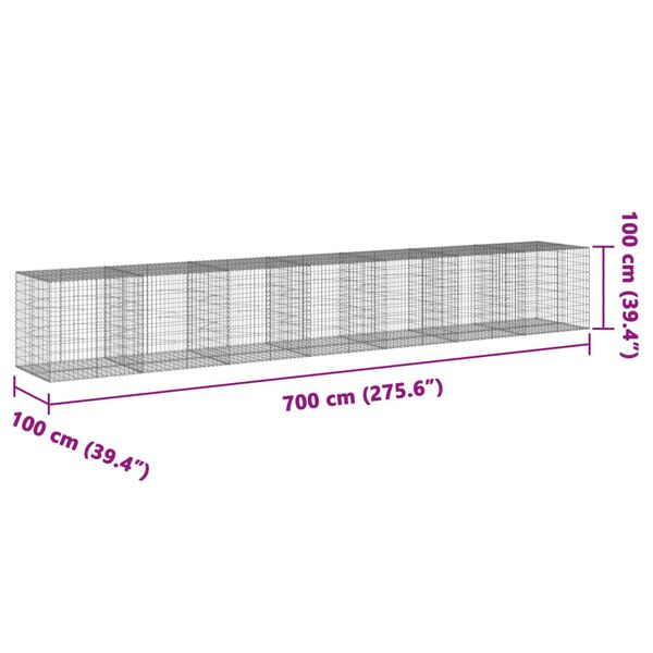 vidaXL Gabion Basket with Cover 700x100x100 cm Galvanised Iron