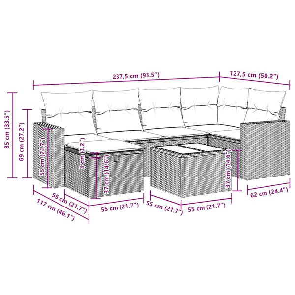 vidaXL 7 Piece Garden Sofa Set with Cushions Black Poly Rattan