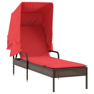 vidaXL Sun Lounger with Canopy Brown Poly Rattan
