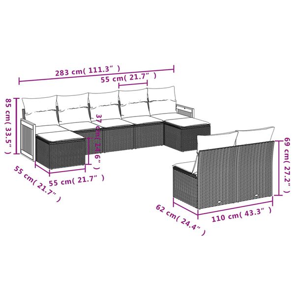 vidaXL 9 Piece Garden Sofa Set with Cushions Black Poly Rattan