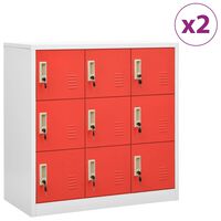 vidaXL Locker Cabinets 2 pcs Light Grey and Red 90x45x92.5 cm Steel