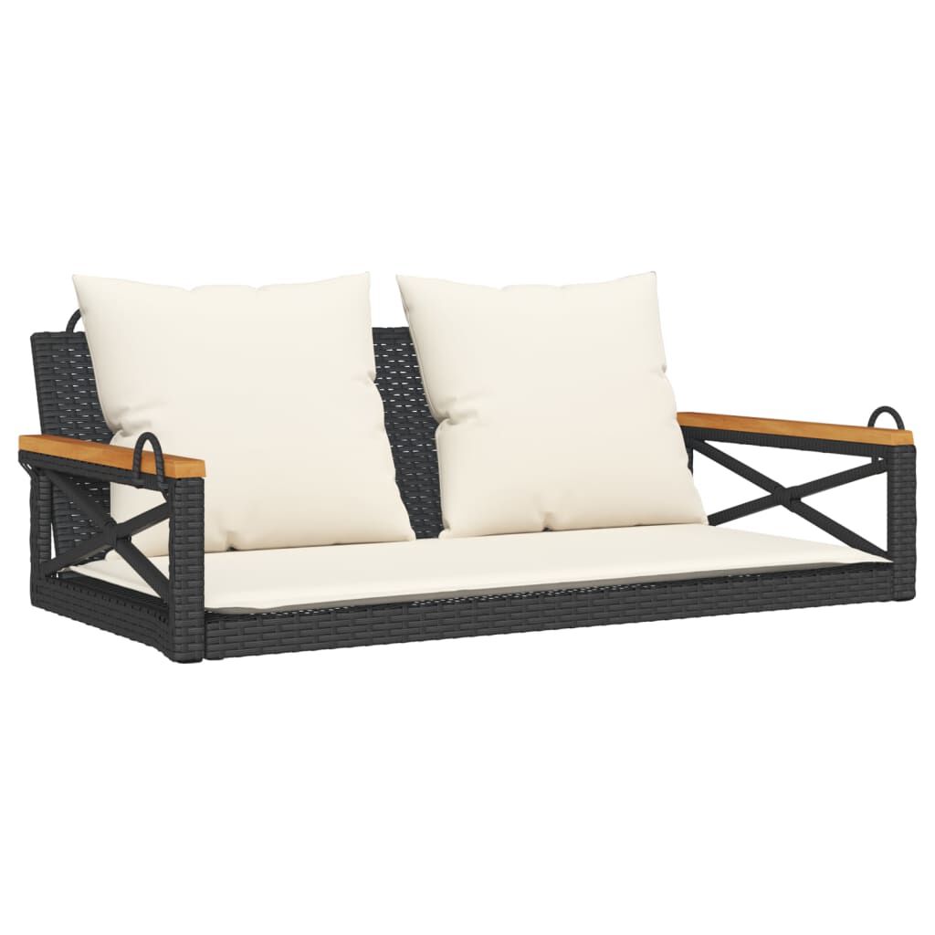 vidaXL Swing Bench with Cushions Black 109x62x40 cm Poly Rattan