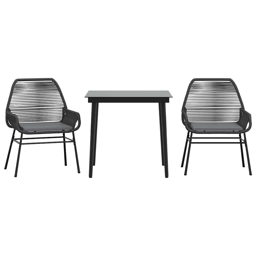 vidaXL 3 Piece Garden Dining Set with Cushions Black Poly Rattan Glass