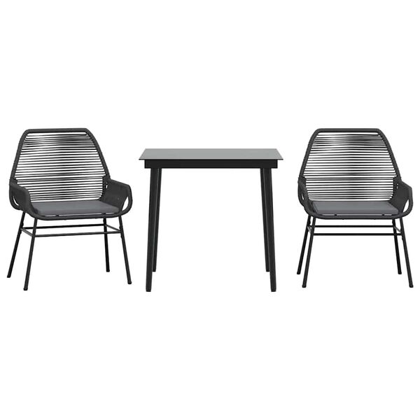 vidaXL 3 Piece Garden Dining Set with Cushions Black Poly Rattan Glass