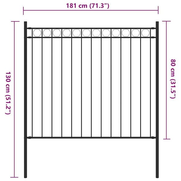 vidaXL Garden Fence Steel 1.81x0.8 m Black