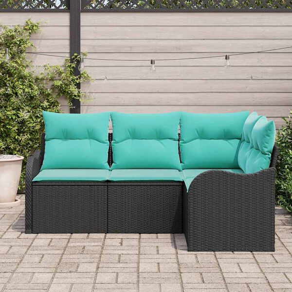 vidaXL Garden Sofa Set with Cushion 4 pcs Black Poly rattan