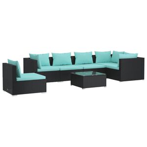 vidaXL 7 Piece Garden Lounge Set with Cushions Poly Rattan Black