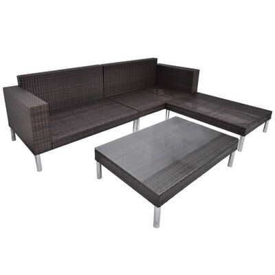 vidaXL 4 Piece Garden Lounge Set with Cushions Poly Rattan Brown