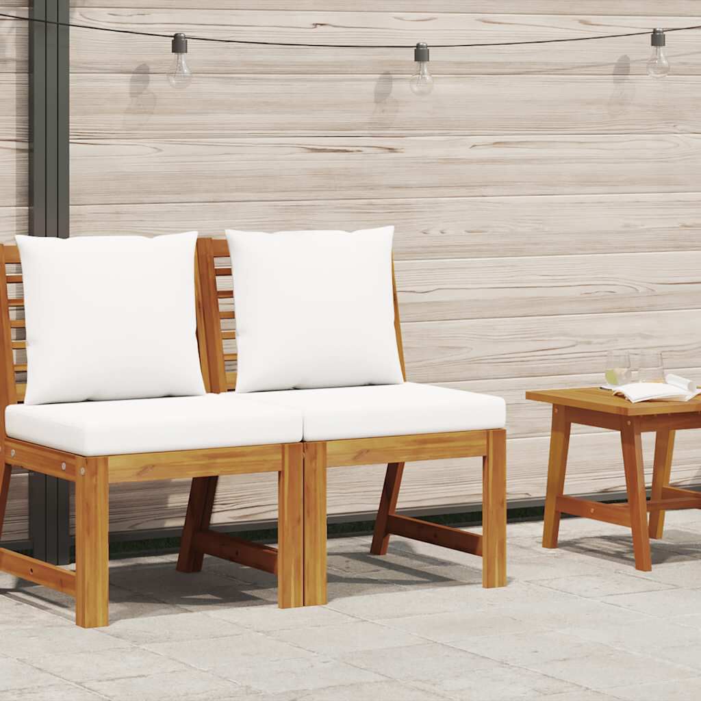 vidaXL Sectional Middle Sofa with Cream Cushion Solid Acacia Wood