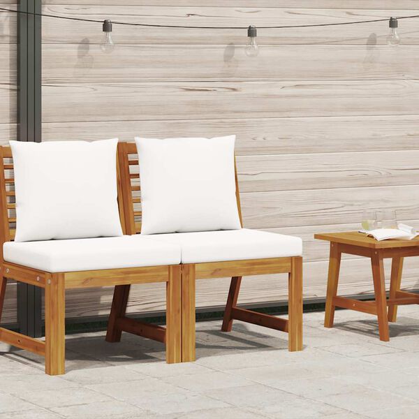 vidaXL Sectional Middle Sofa with Cream Cushion Solid Acacia Wood