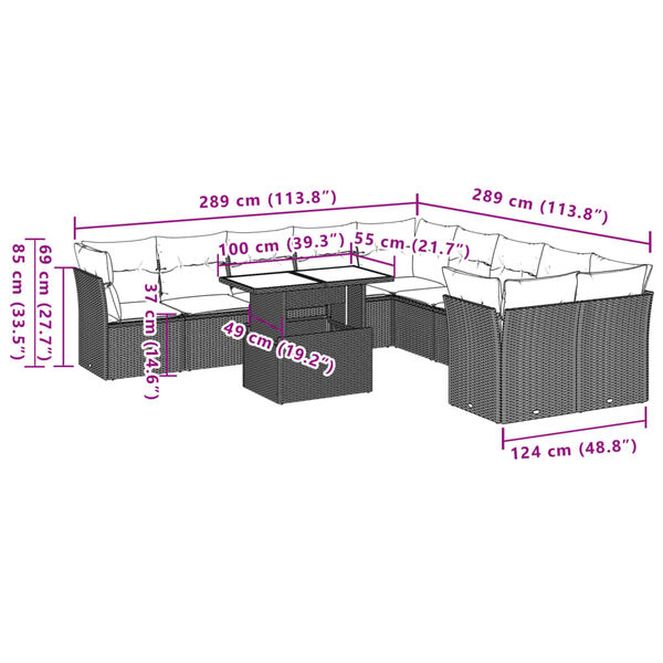 vidaXL 11 Piece Garden Sofa Set with Cushions Grey Poly Rattan