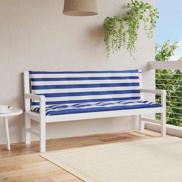 vidaXL Garden Bench Cushions 2 pcs Blue&White Stripe 150x50x7 cm Fabric