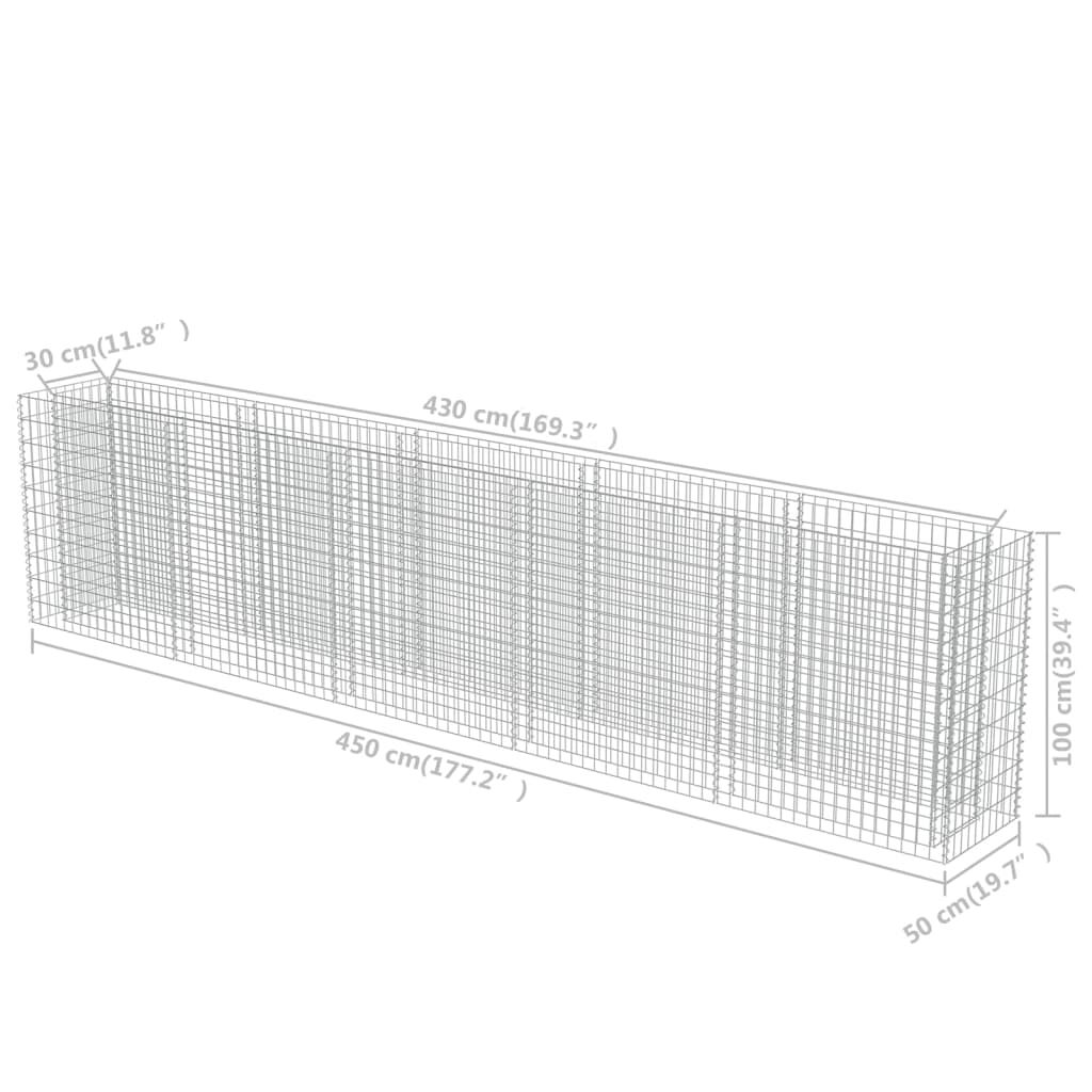 vidaXL Gabion Raised Bed Galvanised Steel 450x50x100 cm