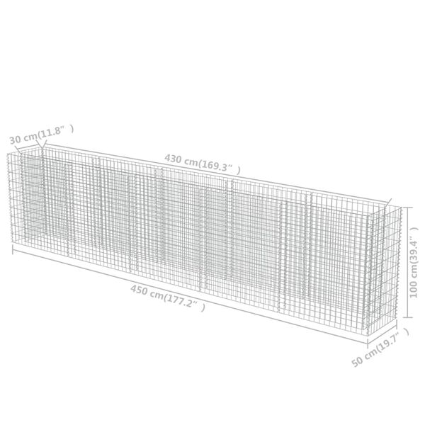 vidaXL Gabion Raised Bed Galvanised Steel 450x50x100 cm