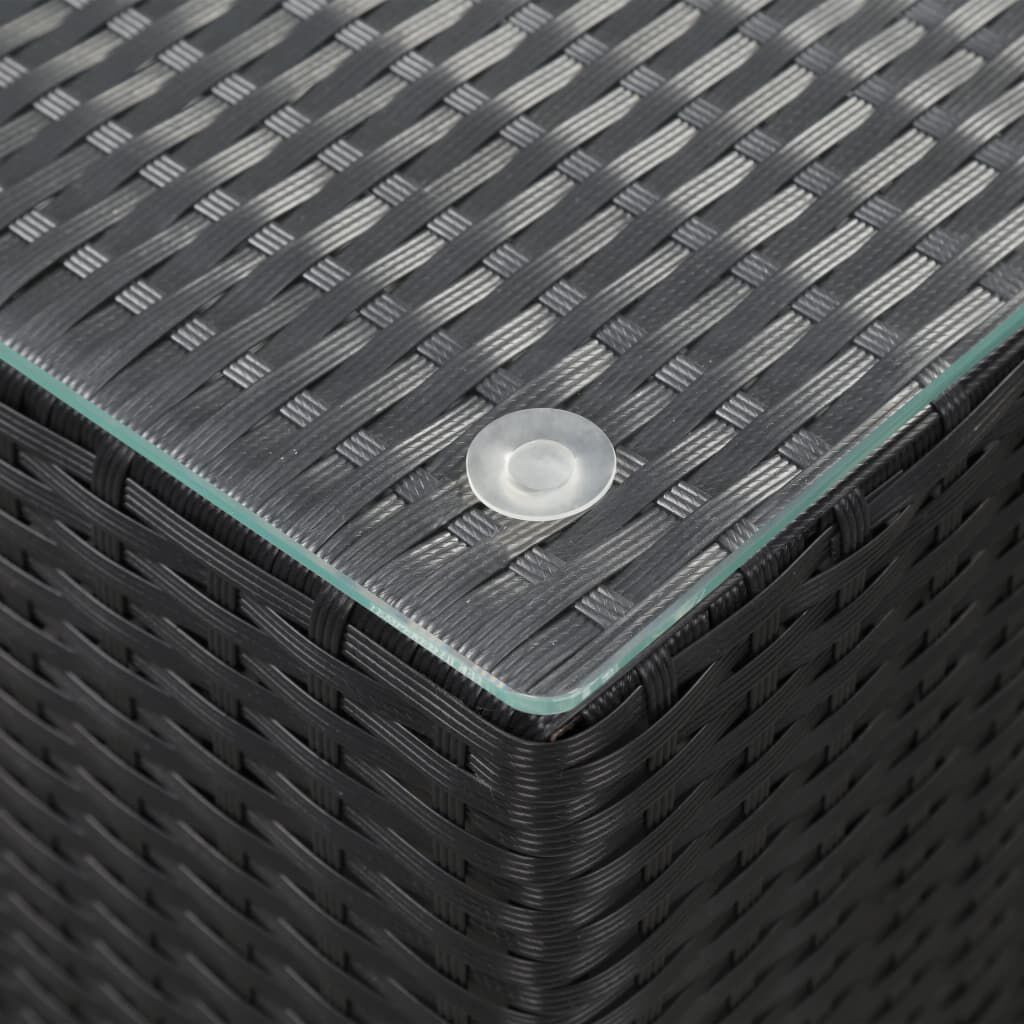 vidaXL Side Table with Glass Top Black 35x35x52 cm Poly Rattan